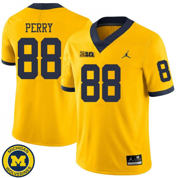 Men Michigan Wolverines #88 Grant Perry Yellow Jordan Brand Football Jersey